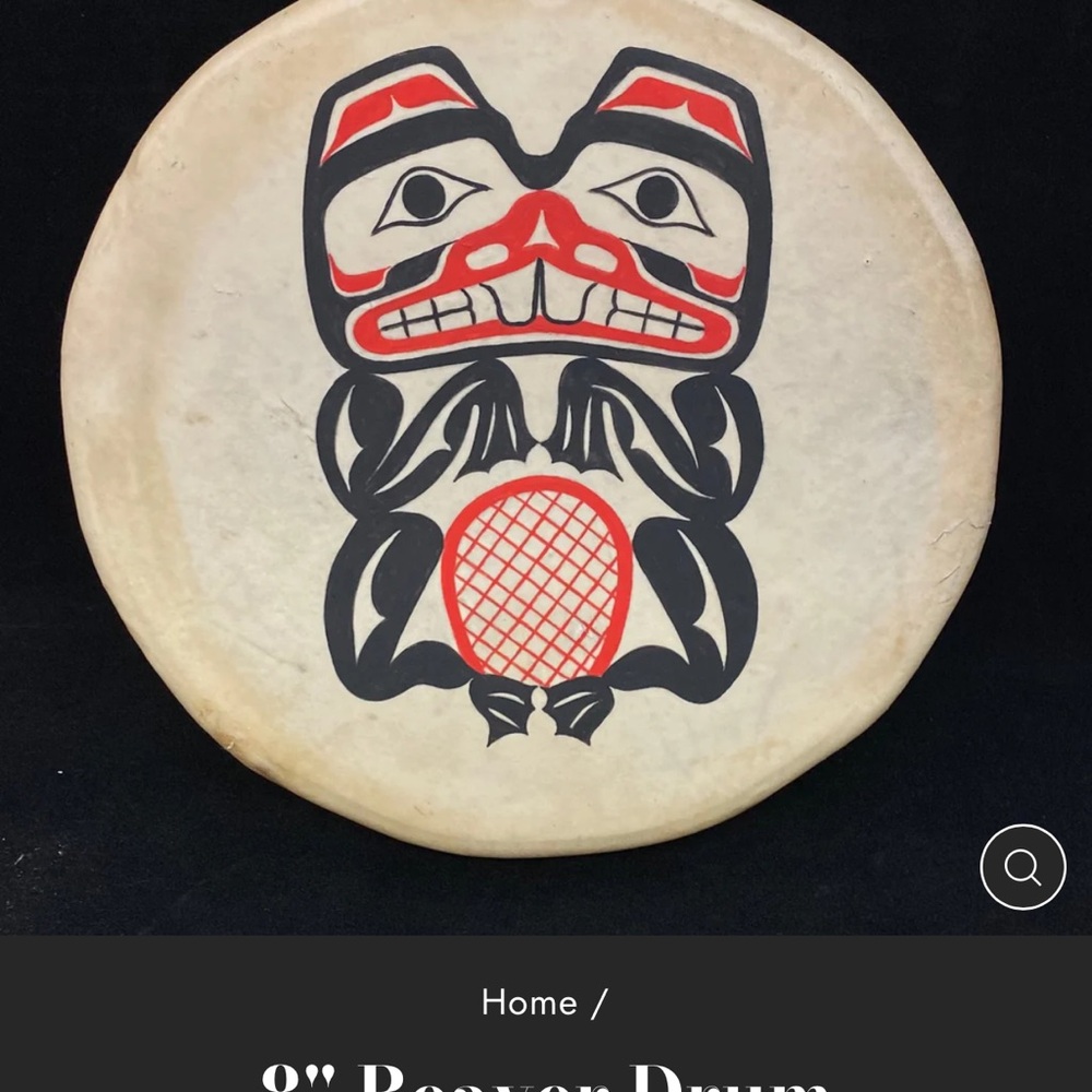 Ceremonial Hand Drum with Indigenous-style Raven Design in Black & Red